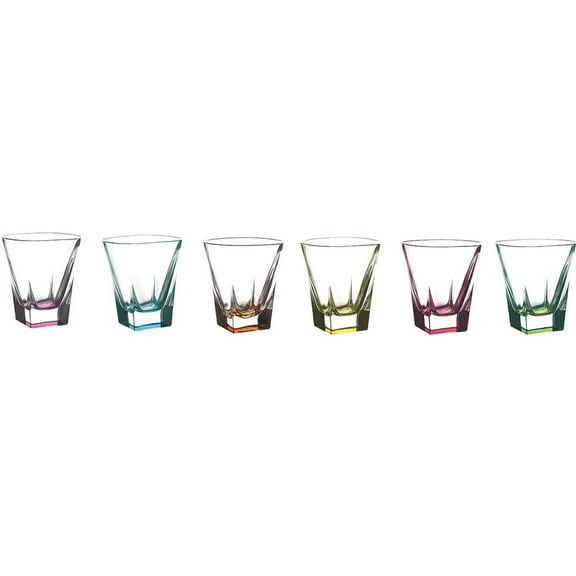 Elegant and Modern Fusion Crystal Glassware for Hosting Parties and Events - Multicolor Shot Glasses, Set of 6, 2 oz