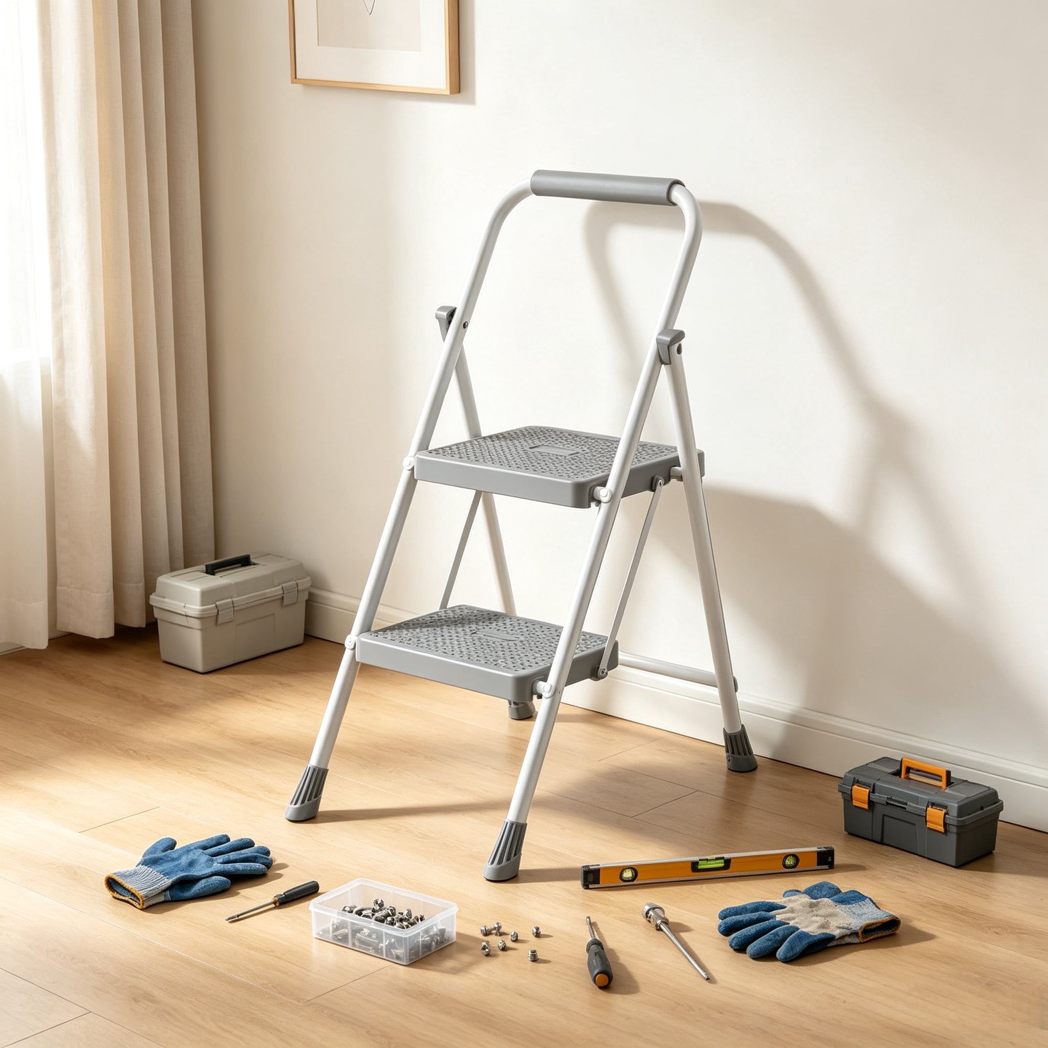 Portable Folding Ladder with Safety Lock and Anti‑Slip Pedals