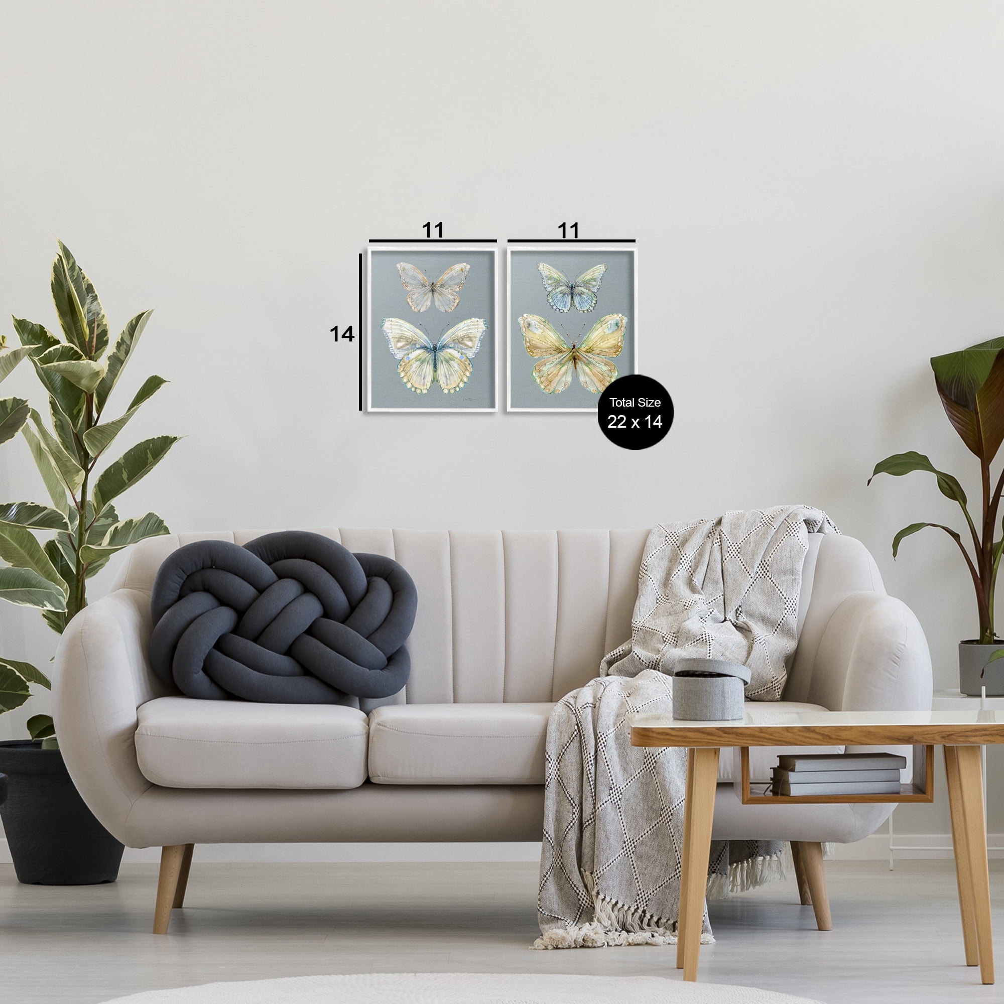 Stupell Industries Butterfly Pairs over Slate 2 Piece White Framed Giclee Art Set, design by Carol Robinson