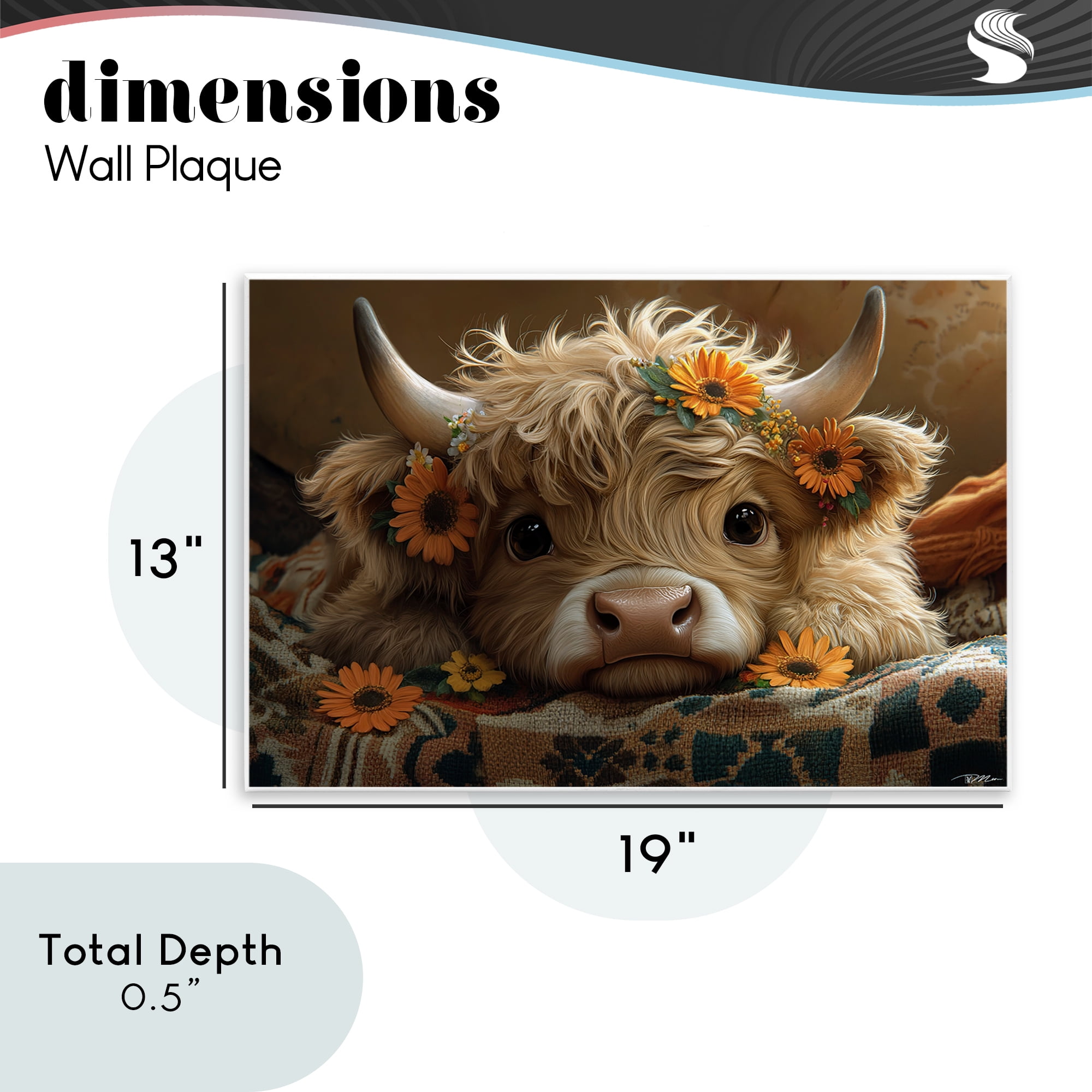 Adorable Flower Bedecked Cattle Wall Plaque Art, design by Momart
