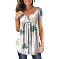 thumbnail image 2 of JGGSPWM Women Tops Plus Size Hide Belly Tunic Short Sleeve T Shirts 2023 Summer Button Up Henley Shirts Cute Tshirt Dressy Casual Blouses Pleated Swing Tunics 9-HawaiiWhite M, 2 of 5
