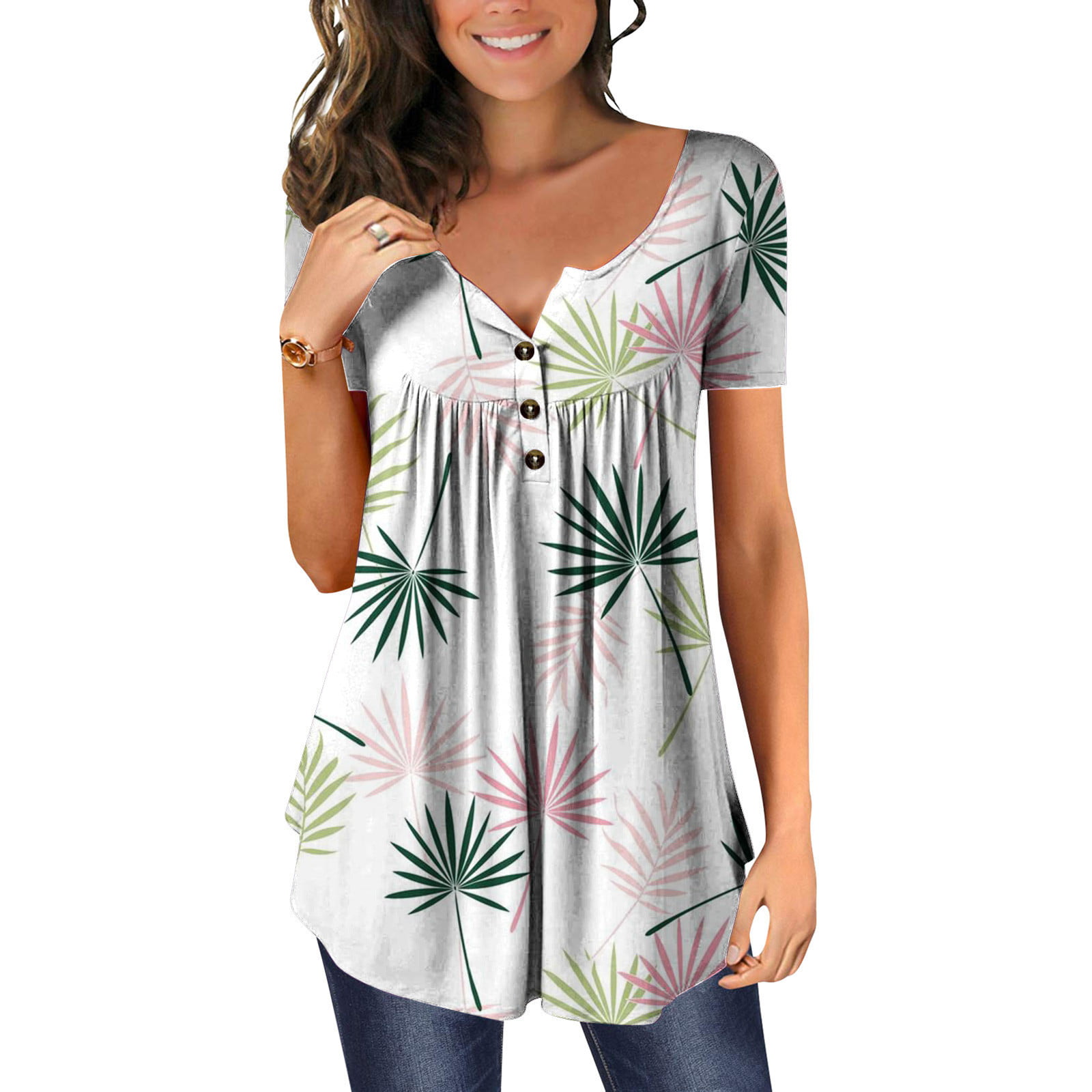 Top for Women,Clearance Women Casual Print Loose Shirts V Neck