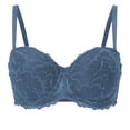 thumbnail image 2 of Womens Floral Lace Bra Cute Bow V-Neck Push up T-Shirt Bras with Adjustable Straps Soft Underwire Support Bralette for Daily Wear Blue XXL, 2 of 7