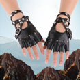 thumbnail image 1 of Guantes de cuero PU góticos sin dedos para ciclismo deportes negro, 1 of 5