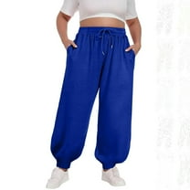 qolati Plus Size Sweatpants Women Fleece Lined Baggy High Waisted Cinch Bottom Joggers with Pockets Drawstring Casual Cute Lounge Workout Sweat Pants Blue XXXXL
