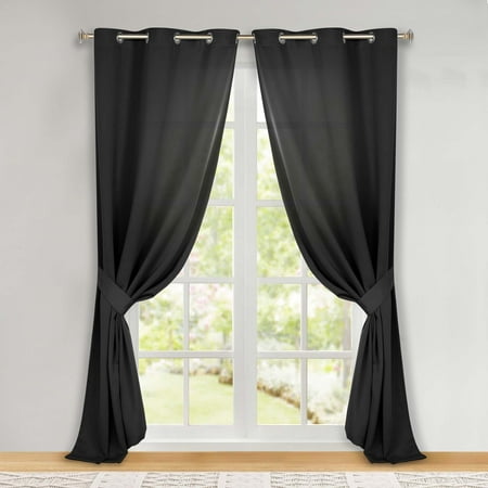 Superior Solid Blackout Curtains, Set of 2, 46" X 96", Black