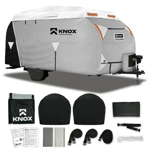 KNOX 3rd Gen R-Pod Cover, Anti-Tear 7 Layer APEX Fabric, Fits R-Pod Travel Trailer, RV and Motorhome, Includes Propane Cover, Tire Covers, Ladder Cover and Windproof Ropes, Fits Up To 18' Trailers