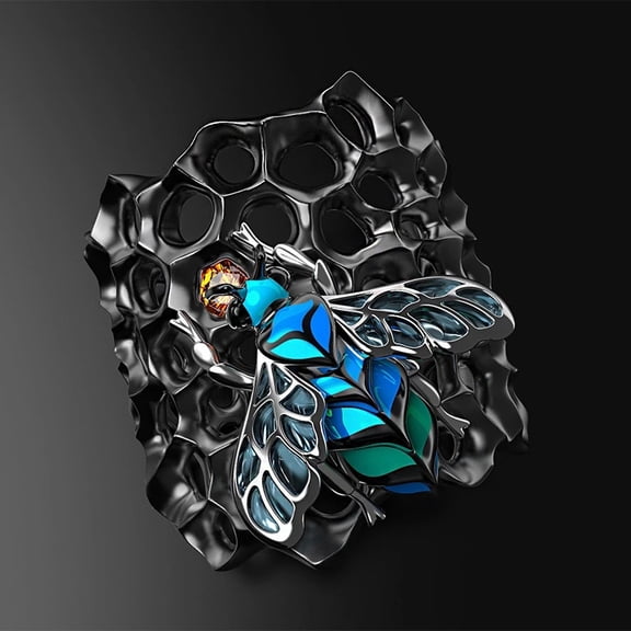 Creative Glue Blue Bee Honeycomb Rings For Women Vintage Punk Insect Jewelry Hip Hop Hyperbole Ring