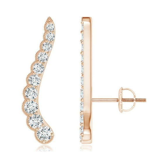 ANGARA Natural Diamond Wavy Ear Climbers with Milgrain in 14K Rose Gold for Women (Size-2mm| Color-G| Clarity-VS2) | April Birthstone, Anniversary, Jewelry Gift for Women | Natural Diamond Earrings