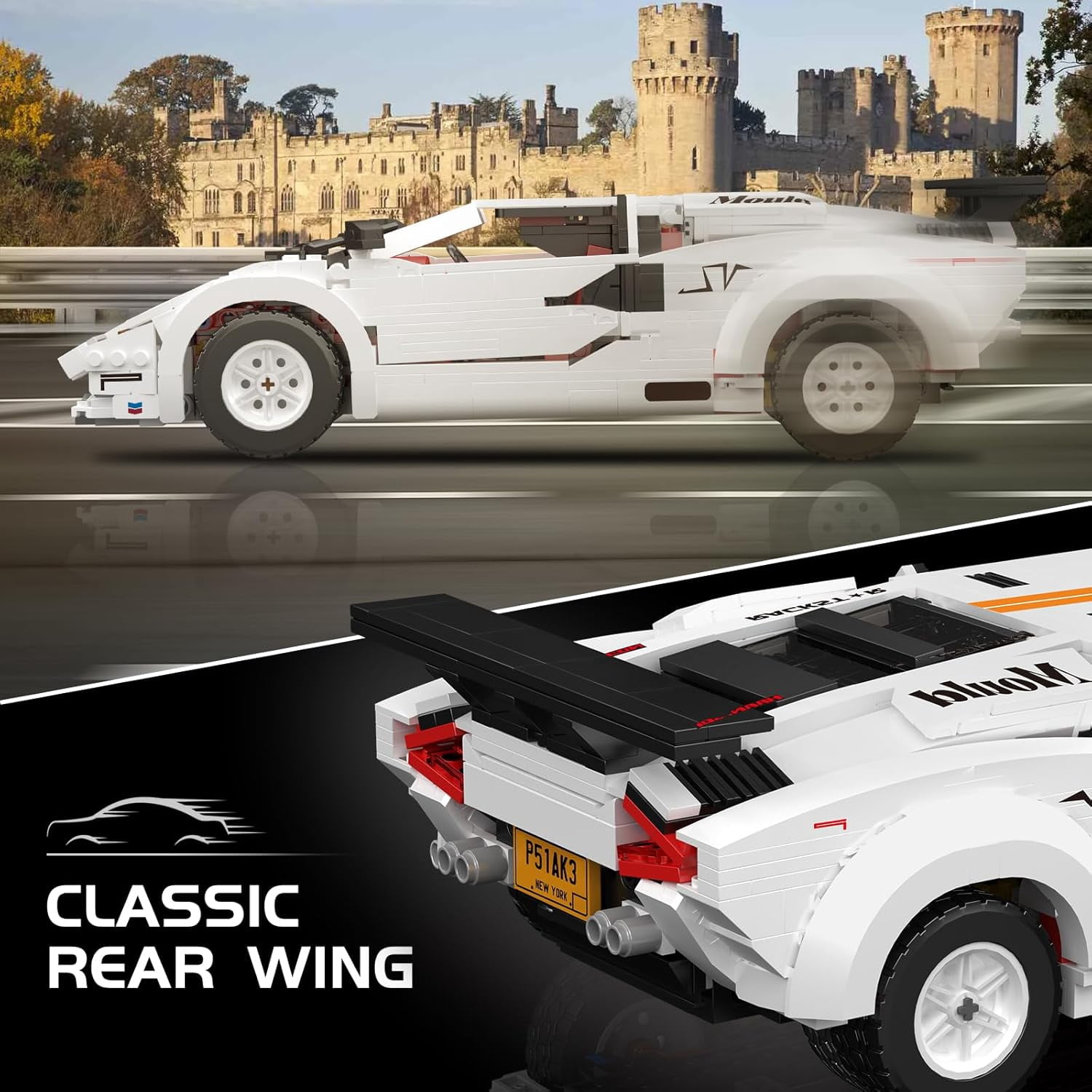Classic Super Sports Car Building Blocks Kit, MOC Racing Car Model Replica Building Set, Collectible Set to Build, 1349 Pieces