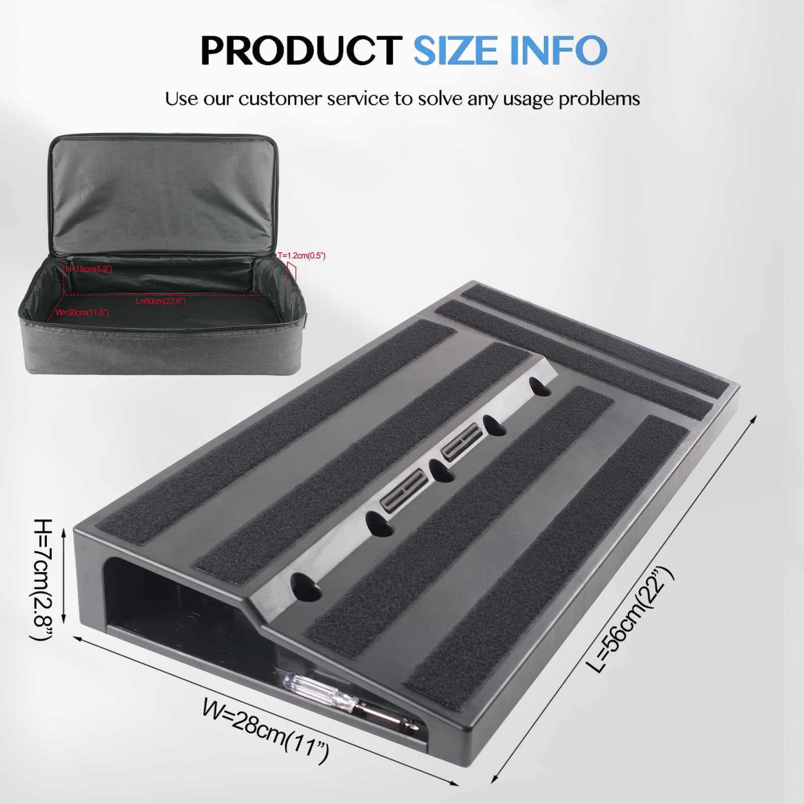 Kojooin Guitar Pedal Board, 22 x 11 Inch Aluminum Effects Board with Carry Bag, Cables and Hook Tape for Stage or Studio