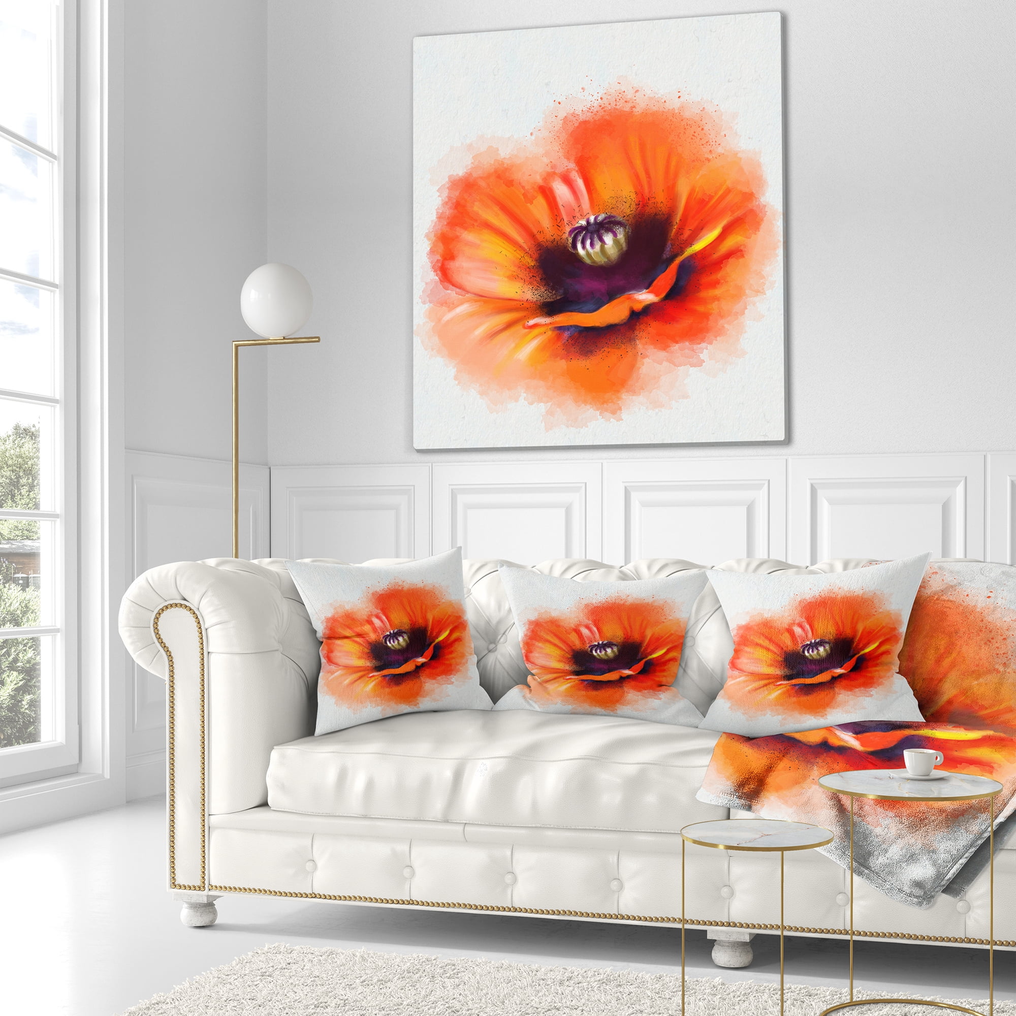 Designart Cute Orange Watercolor Flower - Flowers Throw Pillowwork - 16x16