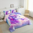 thumbnail image 4 of jejeloiu Kawaii Unicorn Bedding Comforter Set,Purple Flower Floral Twin Comforter Sets,Galitter Stars Print Bedding Set For Child,Ultra Soft Bedroom Decorative Reversible,2 Pieces, 4 of 7