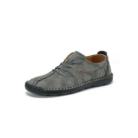

Woobling Mens Loafers Leather Flats Lace Up Casual Shoes Men Business Shoe Non Slip Dress Vintage Gray 5.5