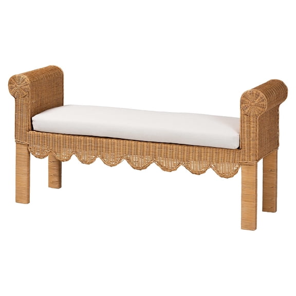 bali & pari Reiko Handwoven Natural Rattan Bench with Scalloped Detailing