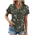 thumbnail image 2 of ALLLIST Green Womens Tops V-Neck Button Graphic Short Sleeve T-Shirts Womens T Shirts XL, 2 of 5