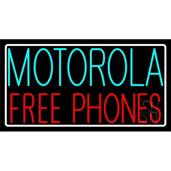 Blue Motorola Red Free Phone 1 LED Neon Sign 13 x 24 - inches, Clear Edge Cut Acrylic Backing, with Dimmer - Bright and Premium built indoor LED Neon Sign for Computer & Electronics store decor.