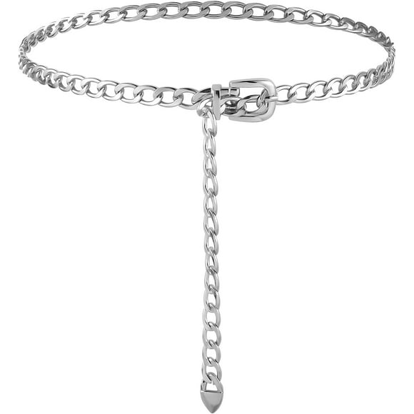 Silver Chain Belt for Women, Adjustable Metal Waist Belt Elegant Silver Chain for Women Girls Dresses, Jeans, Clothes Accessories