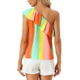 thumbnail image 3 of INSPIRE CHIC Women's One Shoulder Ruffle Trim Sleeveless Summer Blouse Top M Green Rainbow, 3 of 5