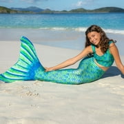 Fin Fun Mermaidens - Mermaid Swimming Tails with Monofin for Adults, Adult L Size, Aussie Green, 2 Pcs
