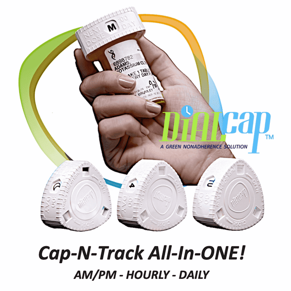 DIALCAP Medication Reminder & Dose Tracker, AM/PM-Hourly-Daily, Reusable-Ergonomic, 3 pack, White