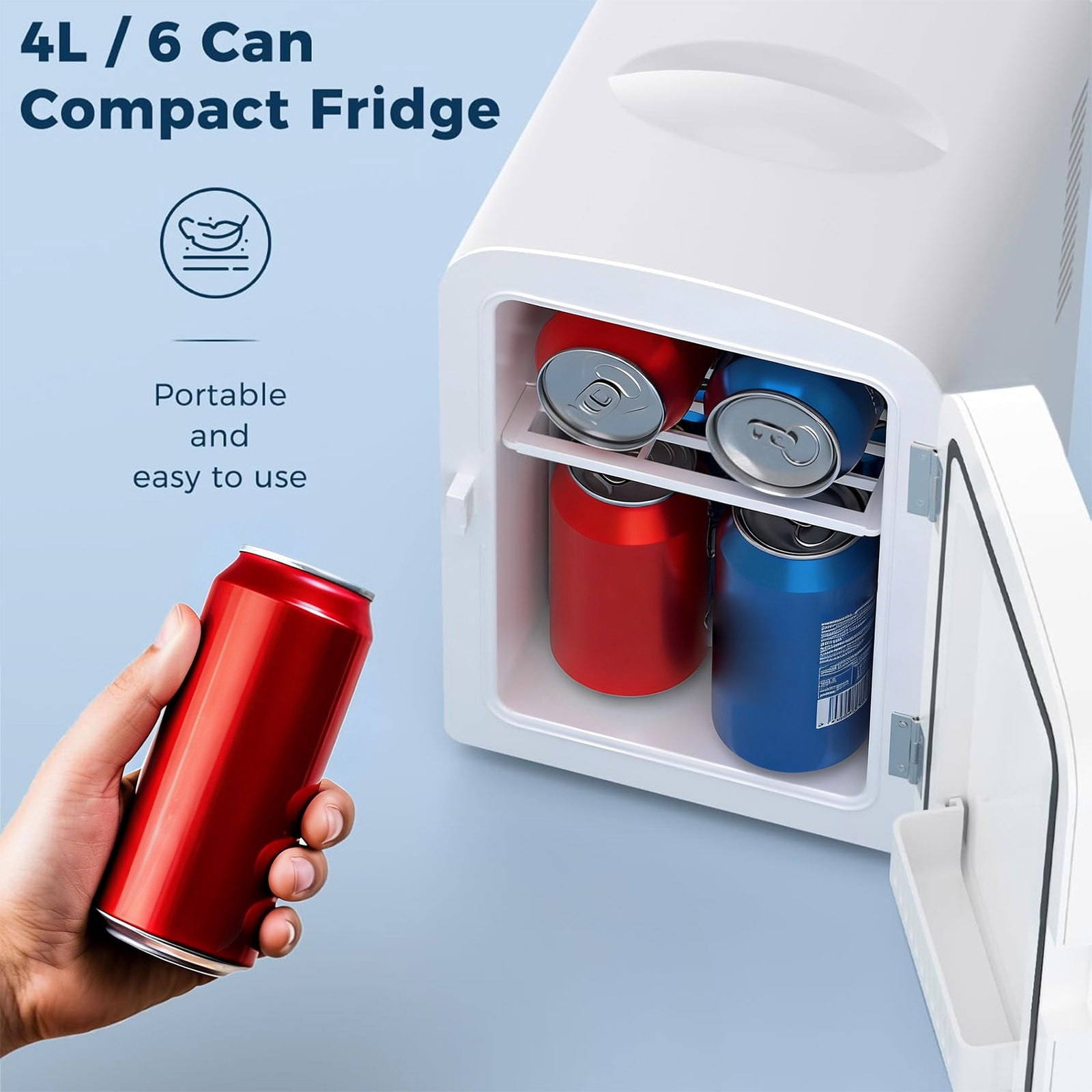 Mini Fridge 4 Liter Skincare Fridge Personal Refrigerator for Bedroom Office, Car, Dorm white