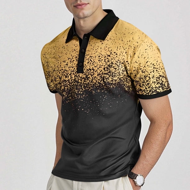 Blusa y camisa de manga corta con cuello vuelto para hombre, informal, holgada, a la moda, con botones, de poliéster