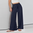 thumbnail image 5 of Kagetolytai Wide Leg Pants Woman Women's Casual Fashion Solid Colour Cotton Linen Casual Pants Wide Leg Trousers Sweatpants with Pockets Linen Pants Women Pants for Women Dark Blue 2XL, 5 of 7