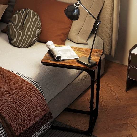 Skandiquip C‑Shaped End Table, Slide‑Under Couch Side TV Tray Table for Living Room Bedroom, Single, Dark Brown