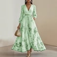 thumbnail image 2 of Kilaqueen Floral Wedding Guest Dress for Women, Long Sleeve V Neck Wrap Style High Waist Flowy Maxi Dress for Summer Vacation Party Beach and Evening, 2 of 5
