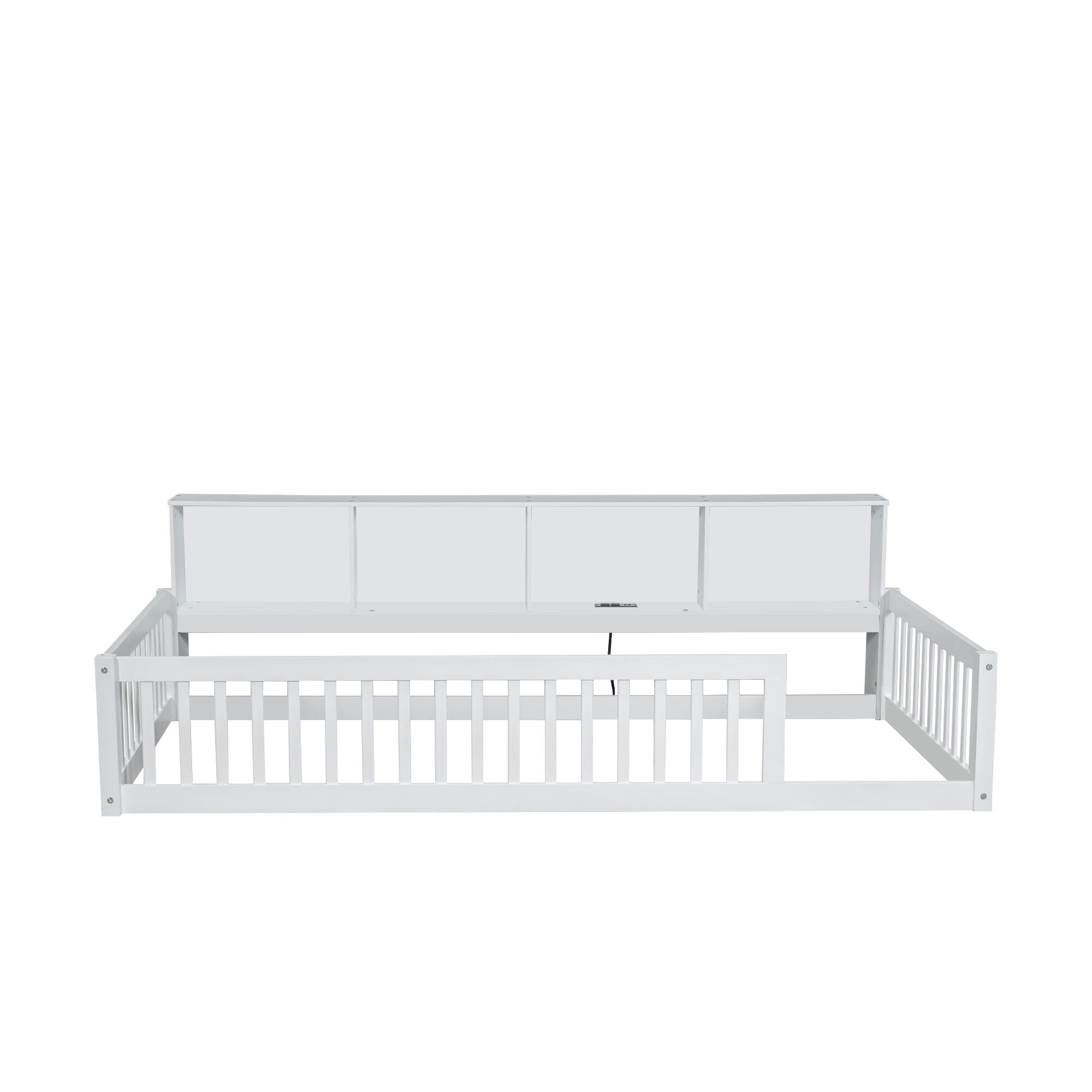 Euroco Wood Twin XL Platform Bed, Floor Bed with Storage and USB Ports, White