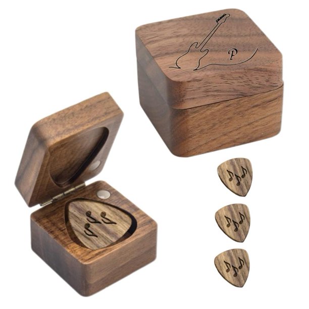 Ruifaya Caja de madera para guardar púas de guitarra, soporte para púas de guitarra, regalo con púas de guitarra D5