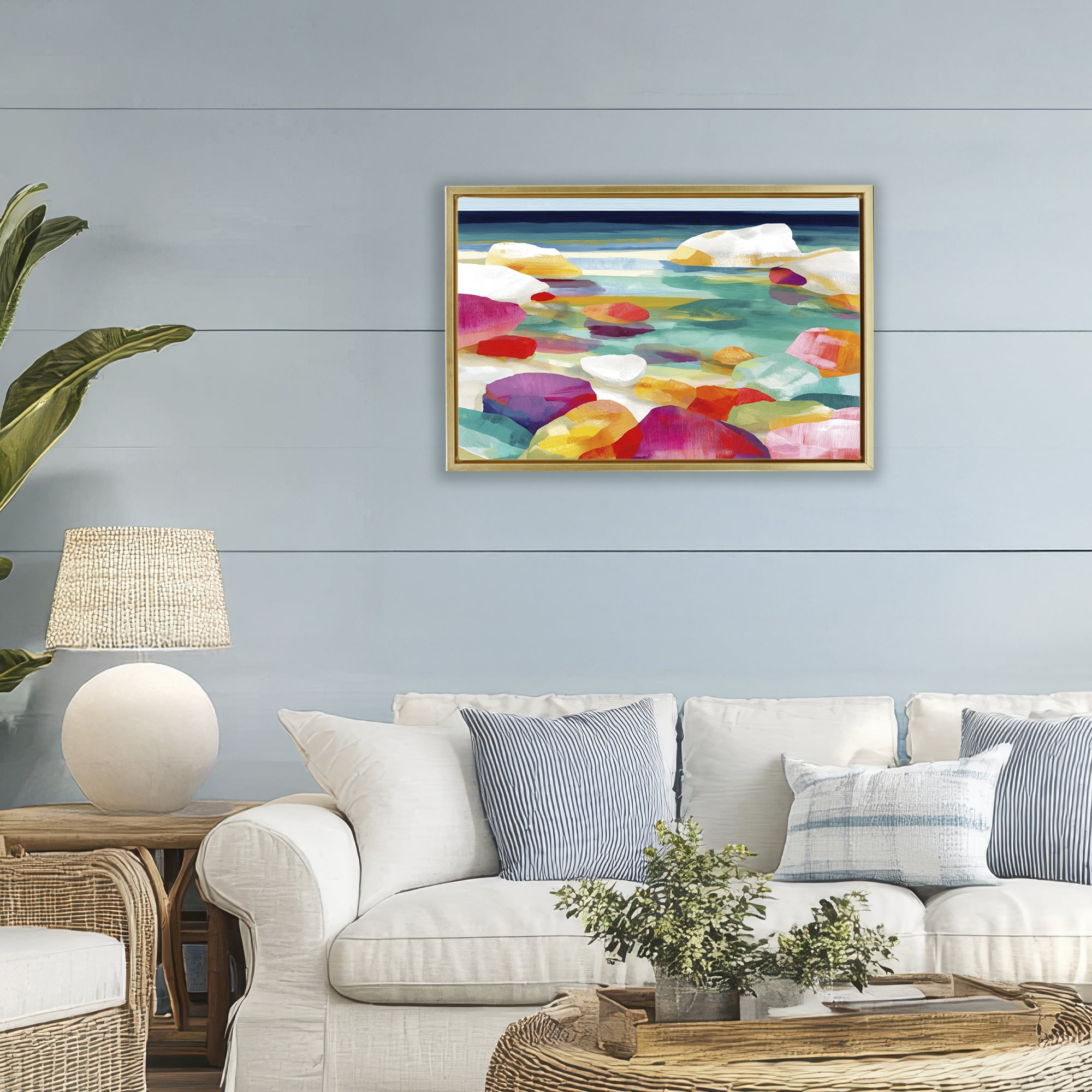 Stupell Industries Vivid Stones By The Shore Gold Framed Floater Canvas Wall Art, design by Chromatic Storm Studio