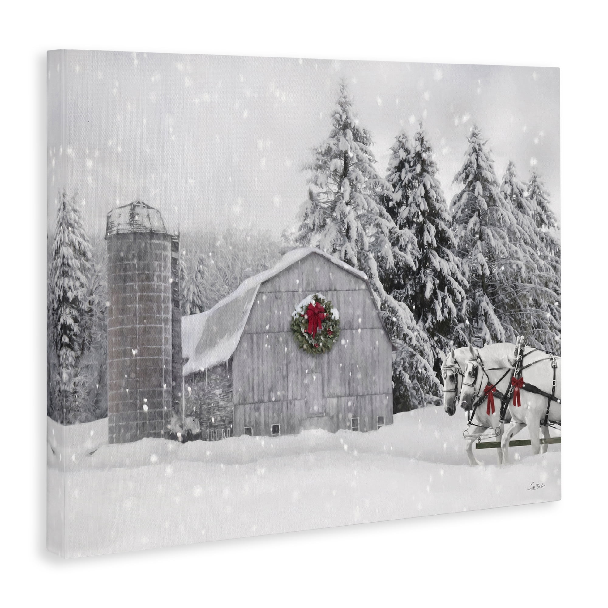 Stupell Industries Snowy Barn & Horses Holiday Painting Gallery Wrapped Canvas Art Prints Wall Art, 48 x 36