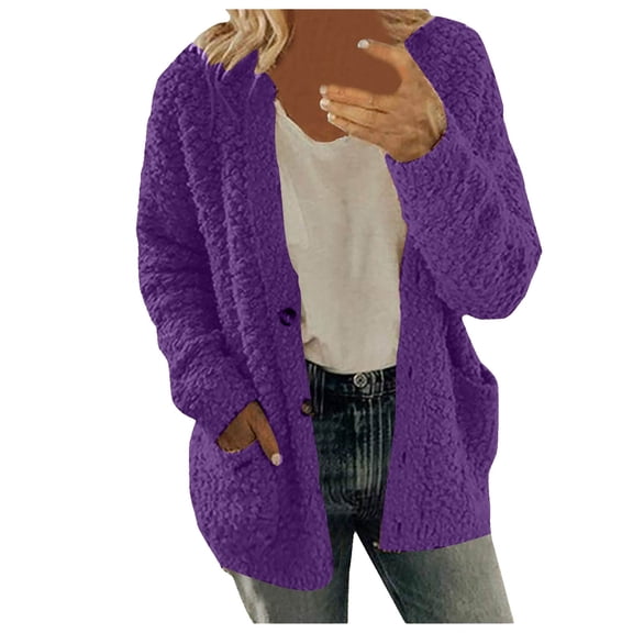 Jacket Women Button Down Long Sleeve Fuzzy Warm Jacket Fall Clothes Women'S Coats
