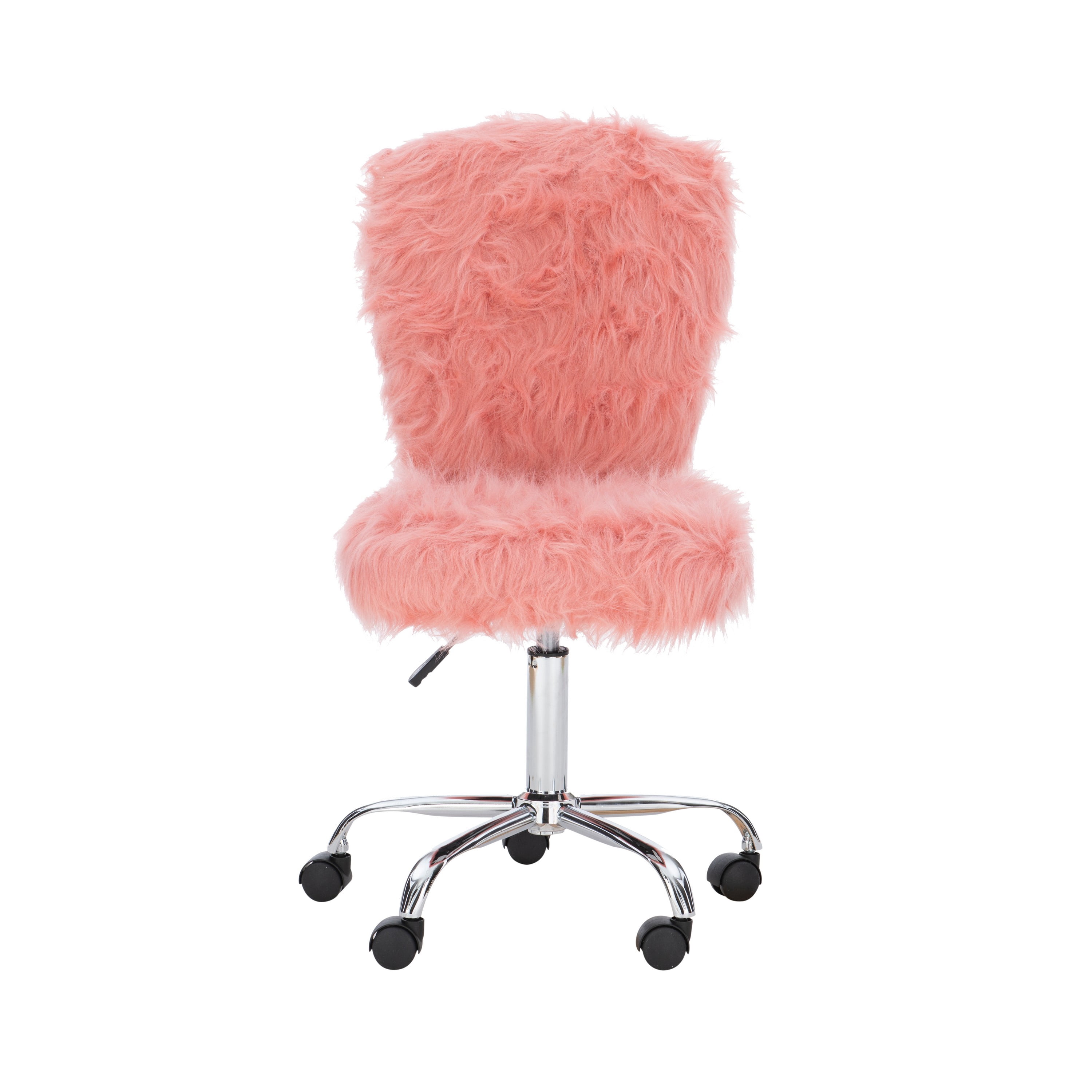 Linon Wilaford Task Chair with Adjustable Height & Swivel, 275 lb. Capacity, Vibrant Pink Faux Fur