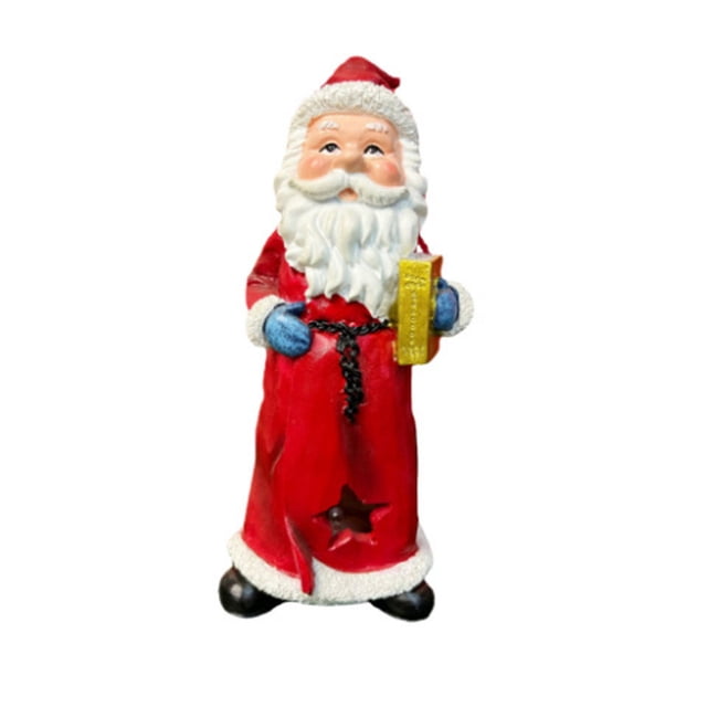 Fiudx Estatua de Papá Noel de Resina, Decoración con Farol Led, Figura Navideña Artesanal, Decoración Festiva para El Hogar, Idea de Regalo de Navidad, 1 Pieza