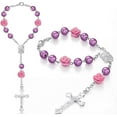 thumbnail image 3 of Rose & Pearl Catholic Rosary Bracelet With Cross: Baptism Jewelry, 3 of 5