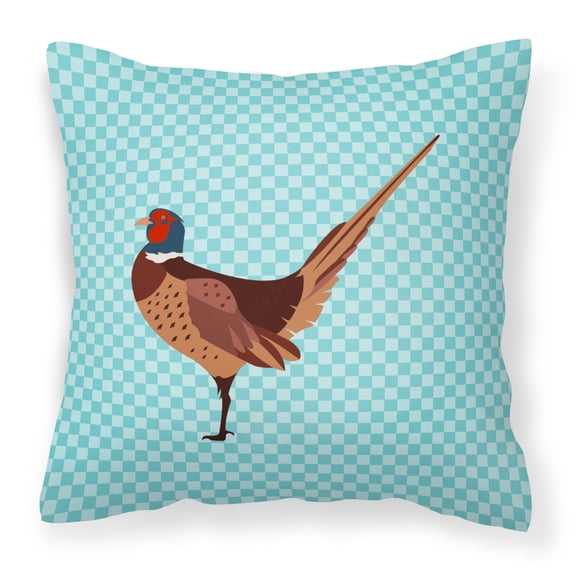 Carolines Treasures BB8104PW1414 Ring Necked Common Pheasant Blue Check Fabric Decorative Pillow, 14 x 14 in.
