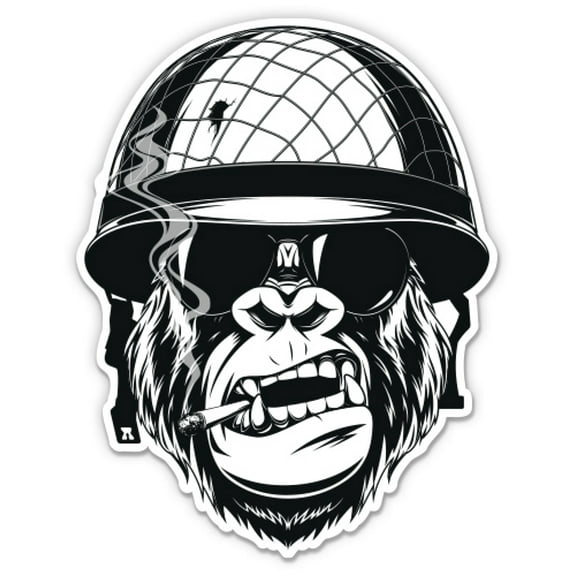 Gorilla Soldier Army Helmet - 3" Vinyl Sticker - For Car Laptop Water Bottle Phone - Waterproof Decal