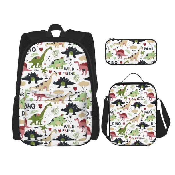 Fotbe Dinosaur Set Escolar 3 en 1 para Niños - Mochila Duradera con Lonchera Aislante y Estuche para Lápices - Mochila Escolar para Niños y Niñas