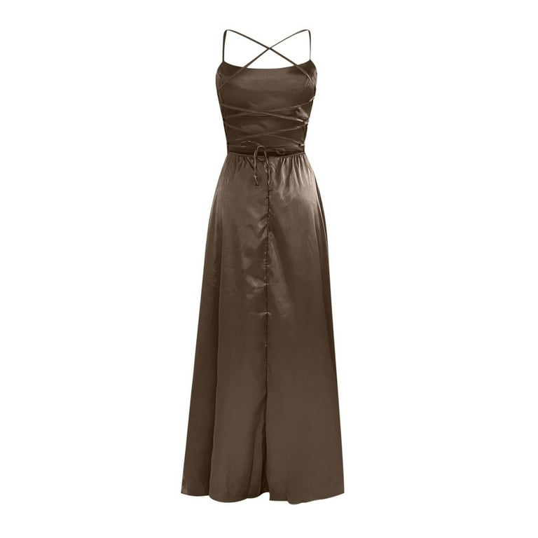 blue dress for baby girl Everleigh Soft Satin Midaxi Dress Brown | Wedding Guest Dress