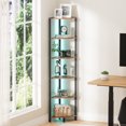 thumbnail image 3 of Satifur Corner Shelf Bookcase with LED Light Strip, 6-Tier Corner Bookshelf for Living Room,Bedroom,Kitchen,Rustic Brown, 3 of 10