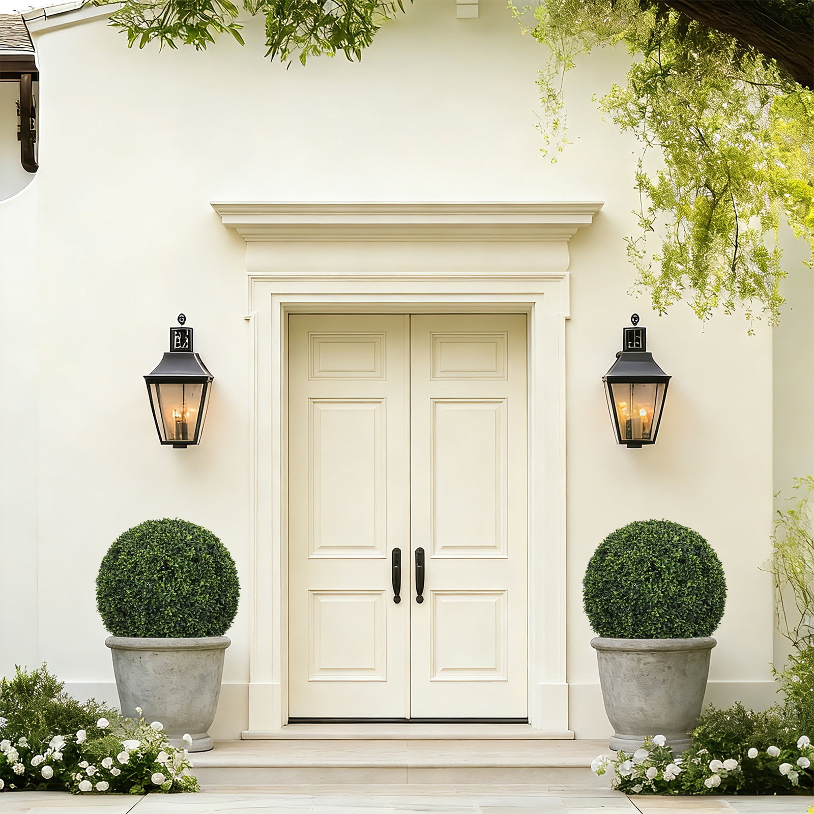 Artificial Topiary Balls, Faux Boxwood Large Green Decorative Spheres for Garden Front Porch Outdoor Decor, Green
