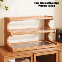 Hiroekza 3 Tier Bamboo Desktop Shelf Storage Organizer Coffee Station Organizer Wooden Home Office Matcha Stand Kitchen Supplies Khaki