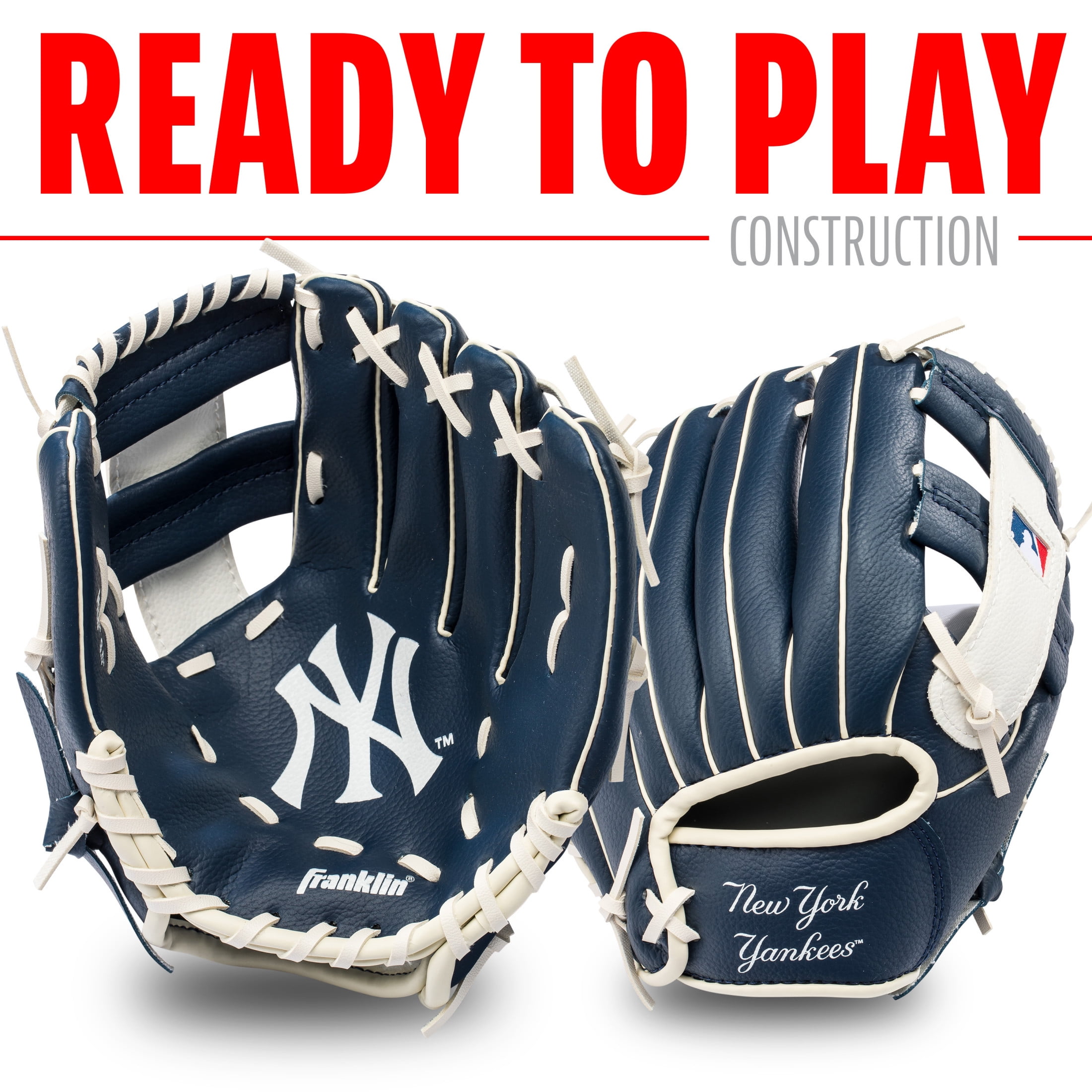 Franklin Sports MLB New York Yankees Youth Teeball Glove + Ball Set, 9.5 in
