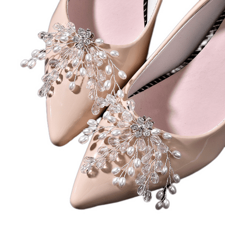 

Wish Elegant Crystal Pearl Shoes Clip 2pcs Sparkling Floral Women s High Heel Decoration Clip DIY Shoe Buckle Accessories for Women （silver） S2503