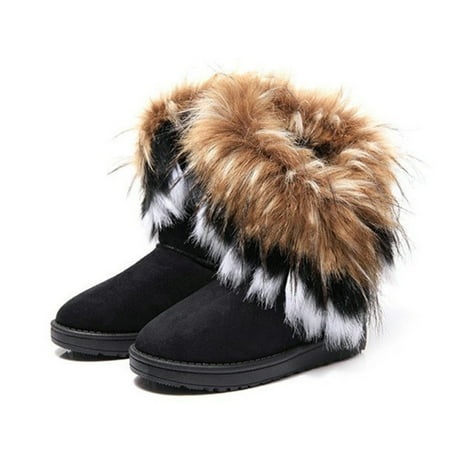 

Women Winter Casual Ankle Slip On Solid Flat Plush Snow Boots Warm Boots 36