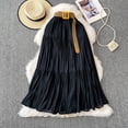 thumbnail image 3 of Women's Flowy Maxi Skirt, Solid Color High Waist Elastic Beach Skirt, Loose Casual Long Skirt for Vacation, Summer Outfits and Boho Style,Black,One Size, 3 of 8