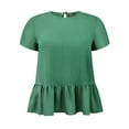 thumbnail image 4 of GRACE & GRANDEUR Women's Plus Size Easter Babydoll Peplum Tops Short Sleeve Crew Neck Flowy Blouses Loose Fit Summer Casual Shirts Top 1X Green, 4 of 6